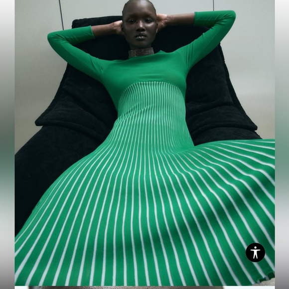 ZARA PLEATED KNIT MIDI DRESS - Picture 4 of 9